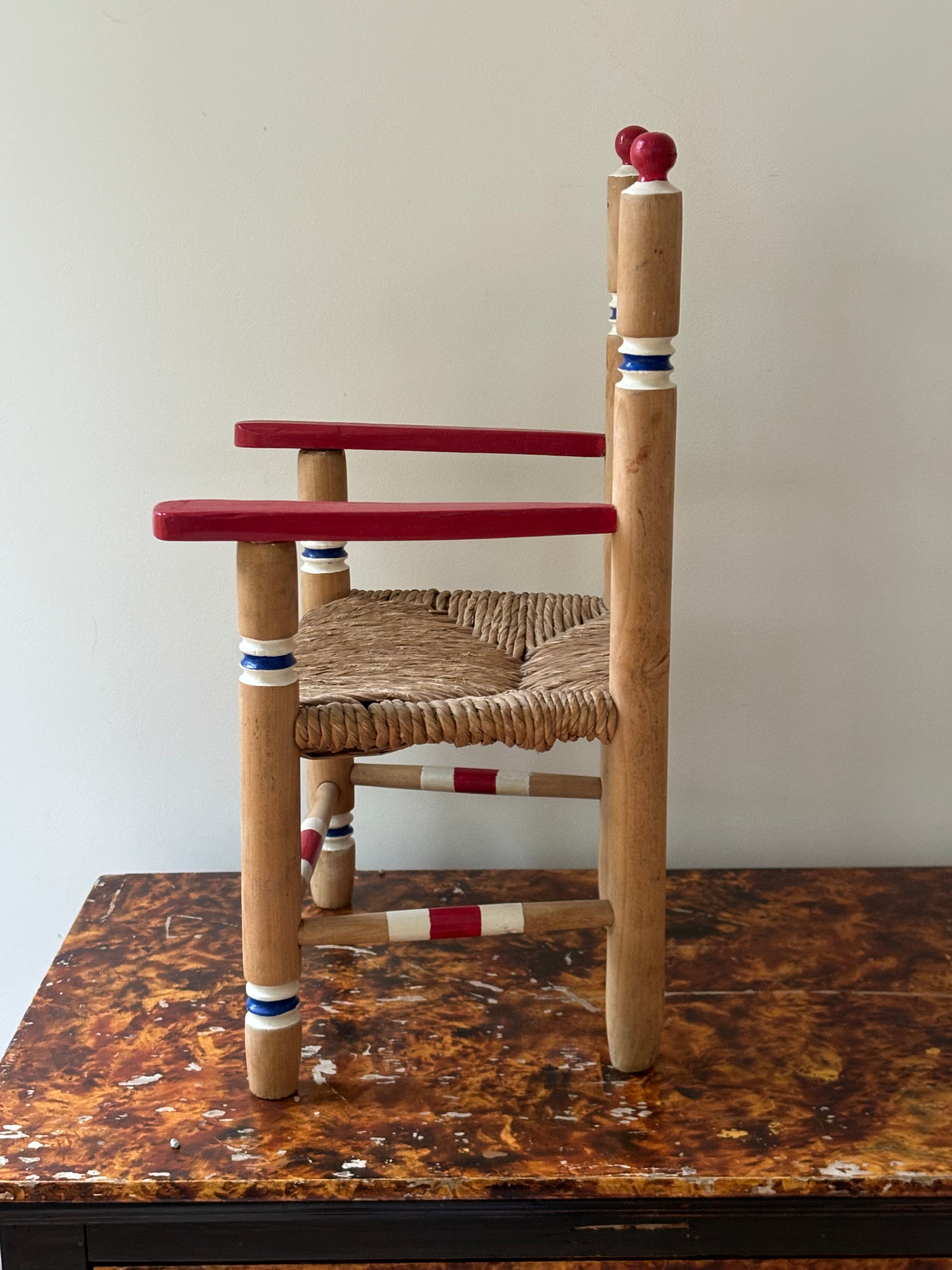 Red, white and blue chair