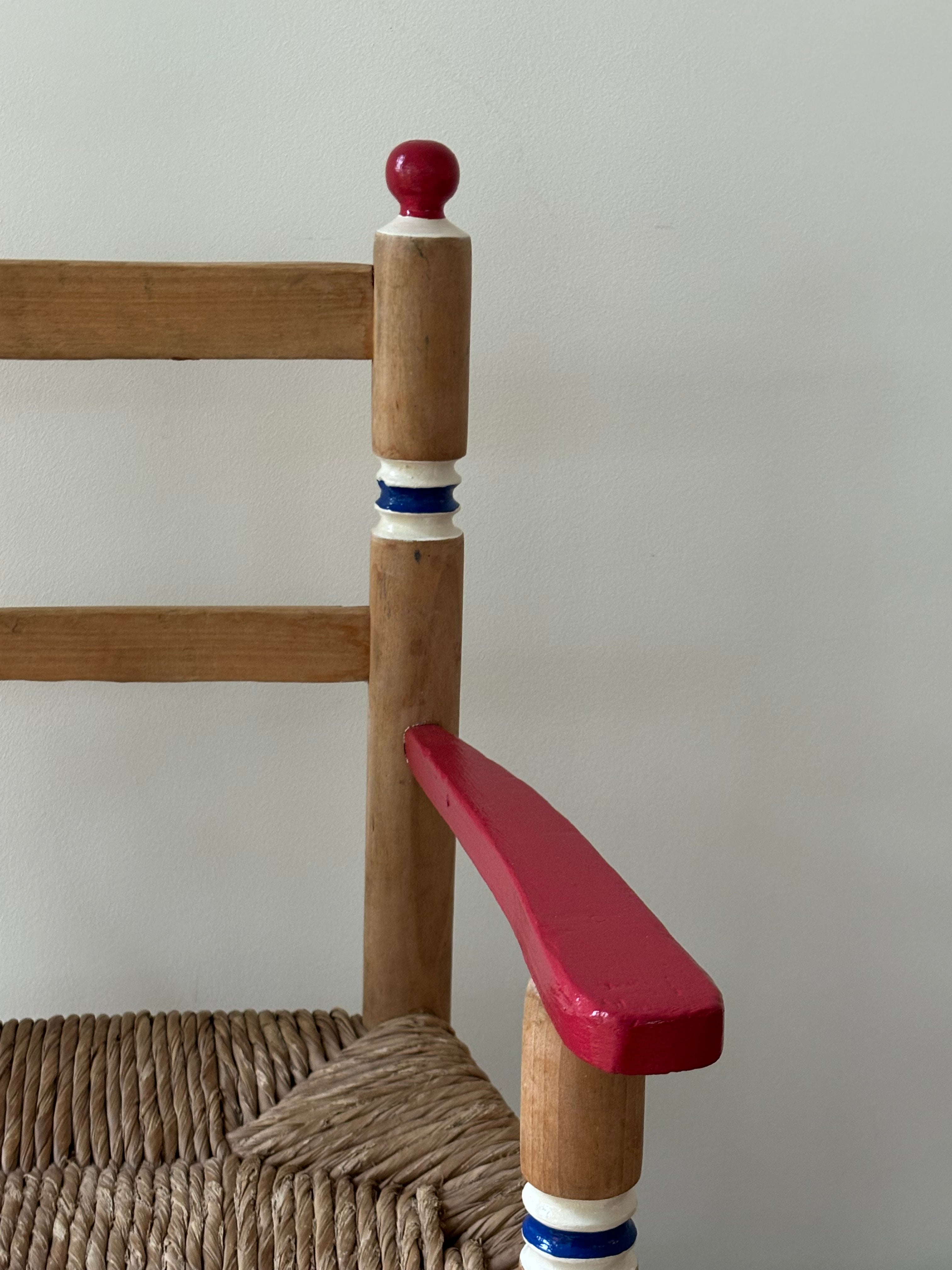 Red, white and blue chair