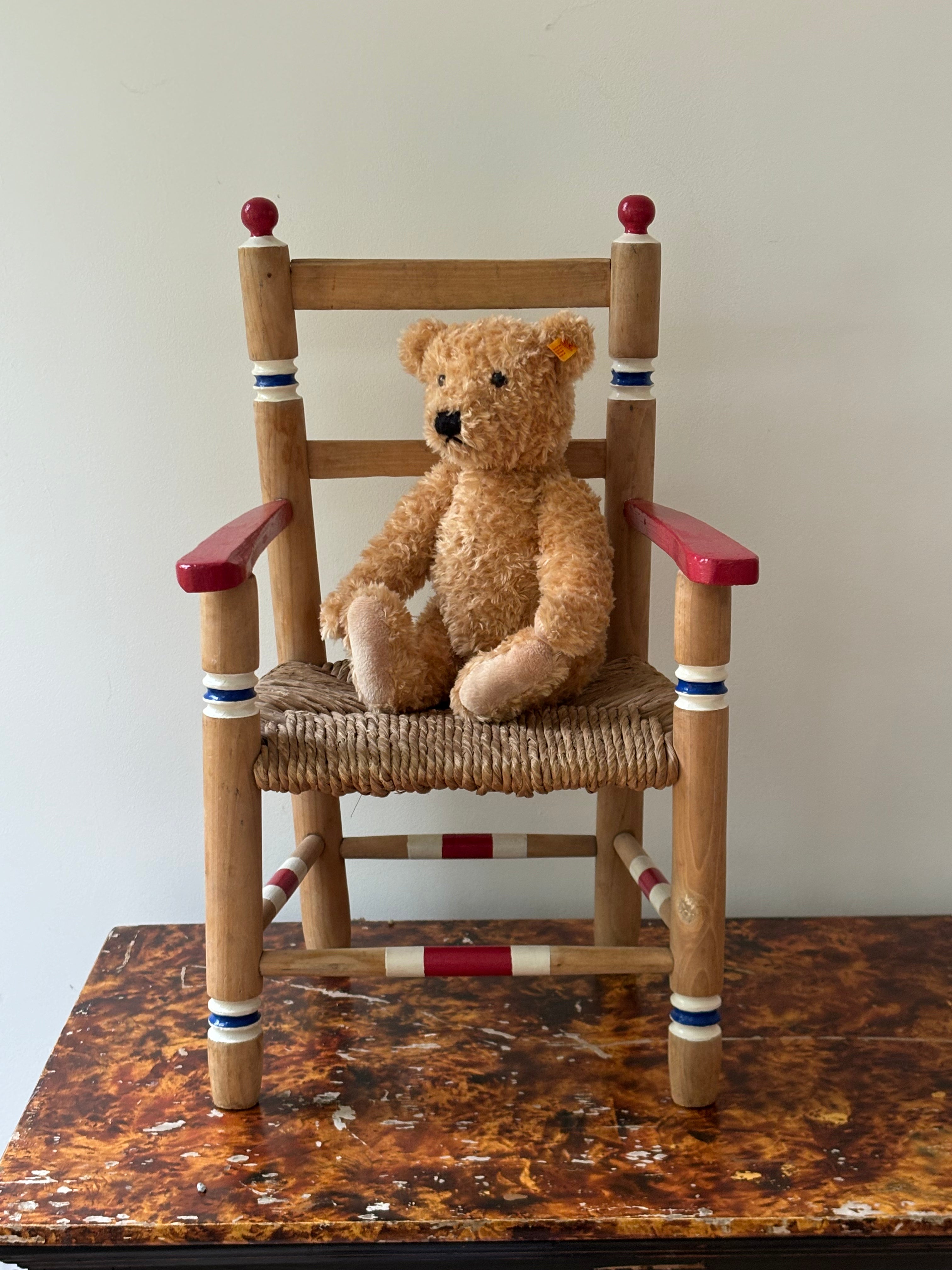 Red, white and blue chair