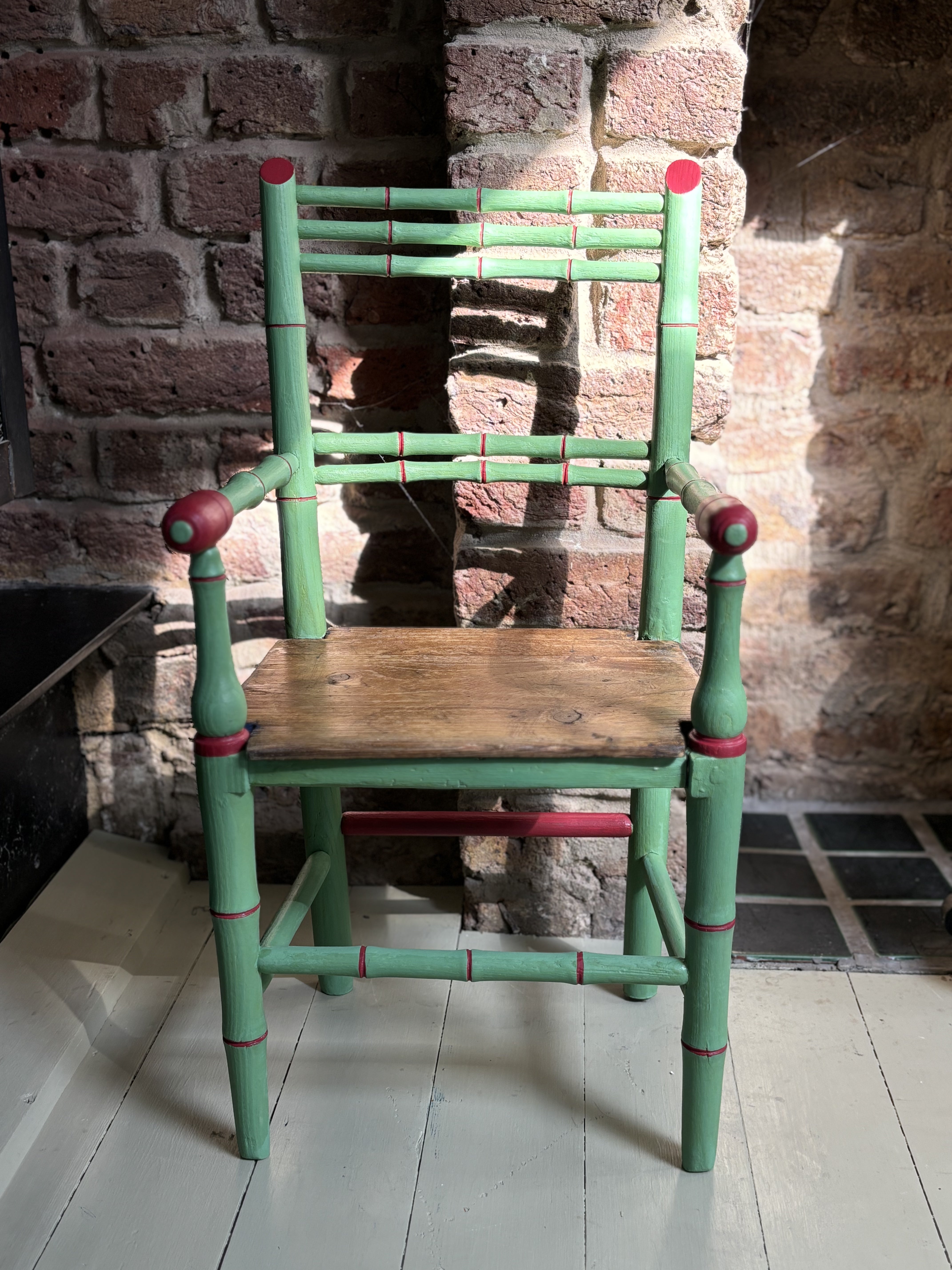 Green and red bamboo Teddy bear Chair