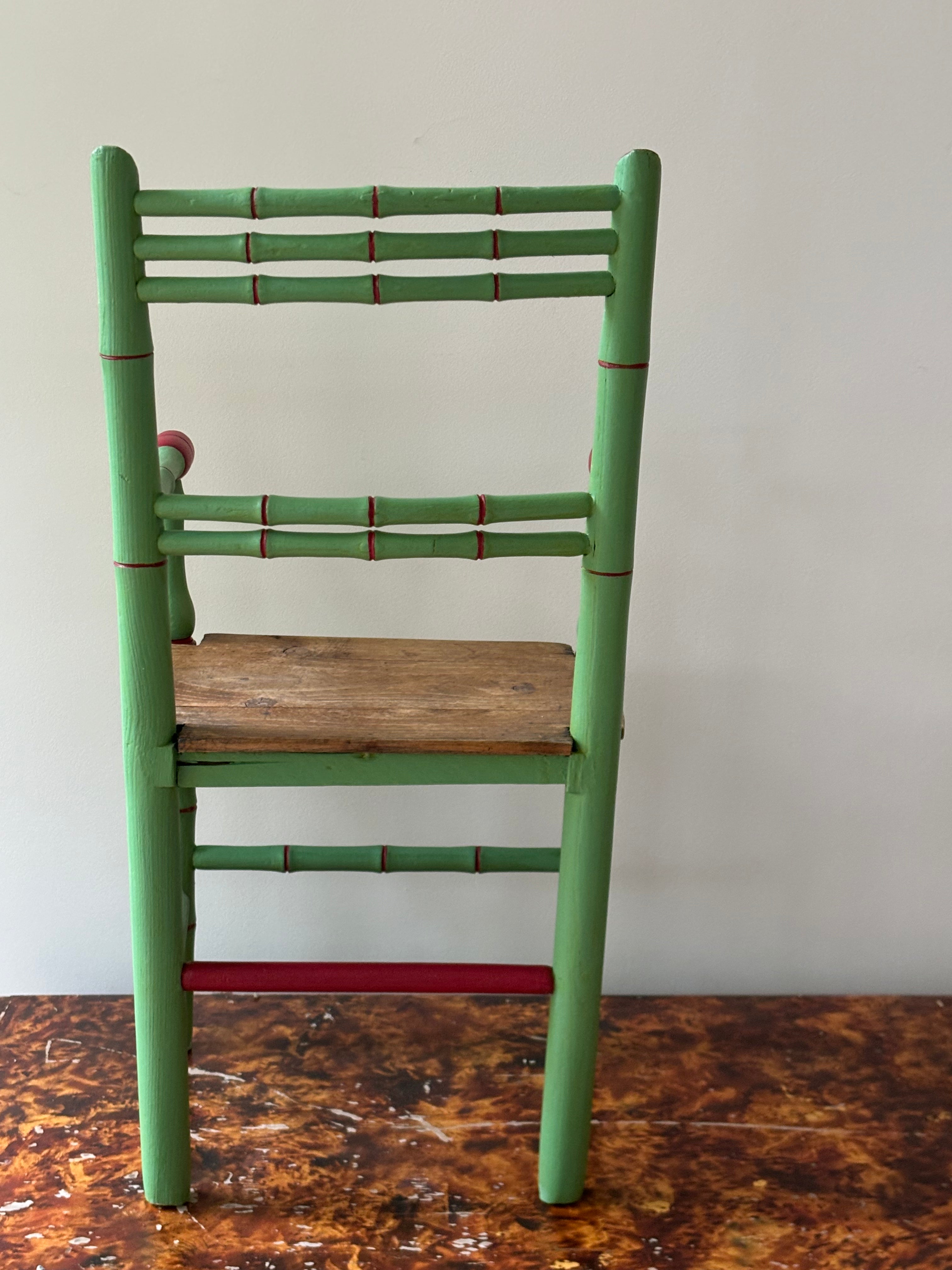 Green and red bamboo Teddy bear Chair